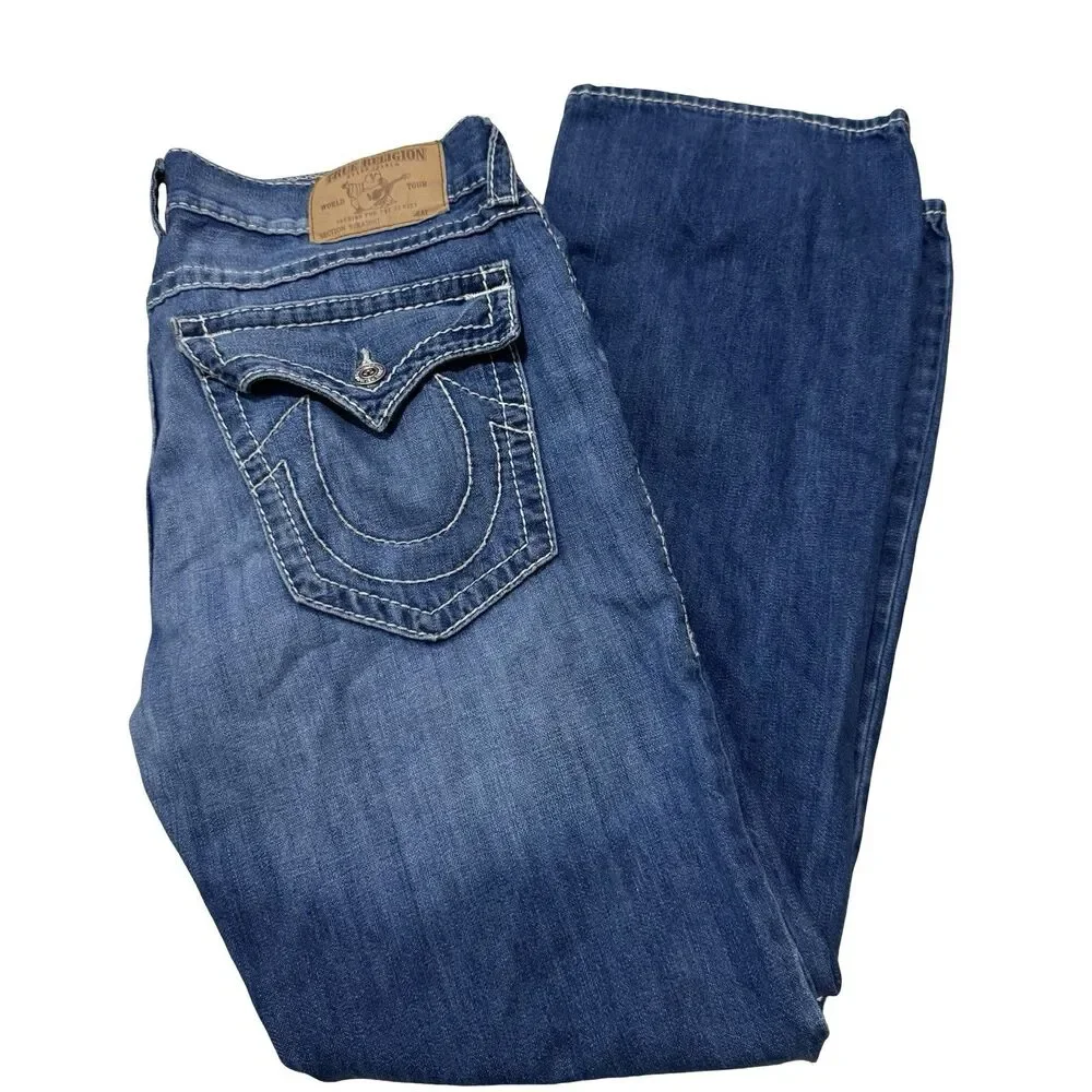 True Religion Big T Natural W/Flap Stitch Straight Leg Jean Men’s Size 38 Cotton